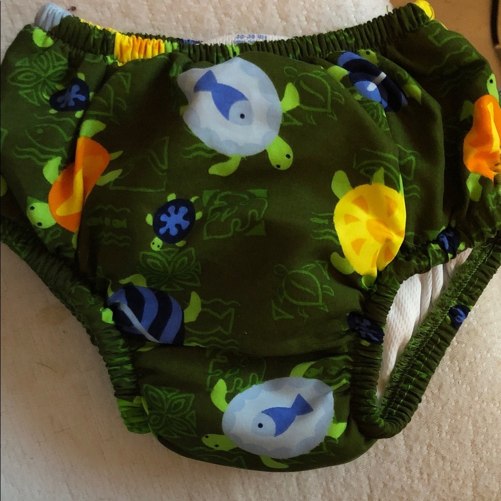 i play. Green Turtle & Fish Swim Diaper Cover with Yellow Accents